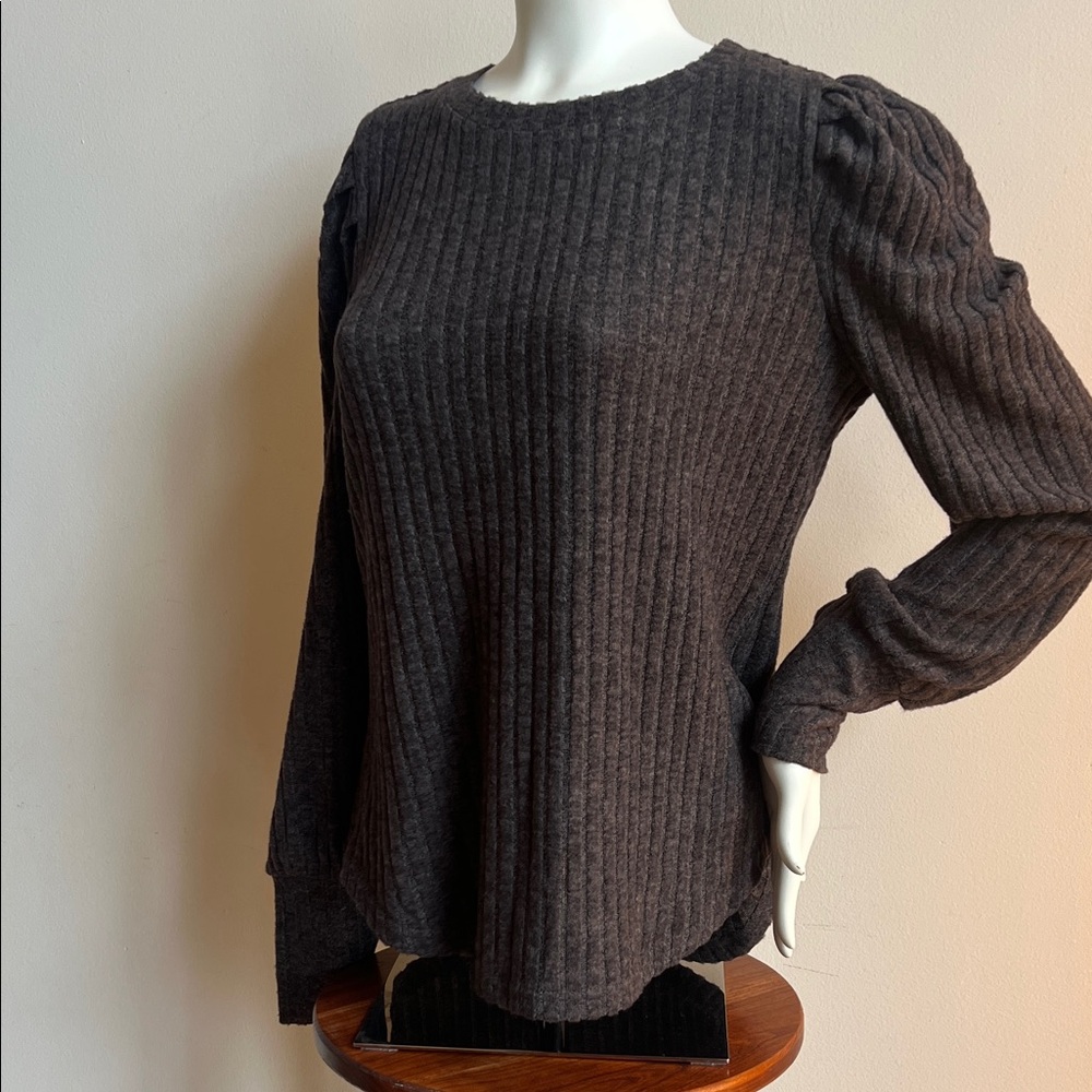 Miholl Ribbed Long balloon Sleeve Sweater in charcoal grey NWT